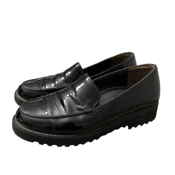 Paul Green Black Ariana Patent Leather Lug Sole Slip On Loafer Shoes Size 6 - Picture 1 of 8